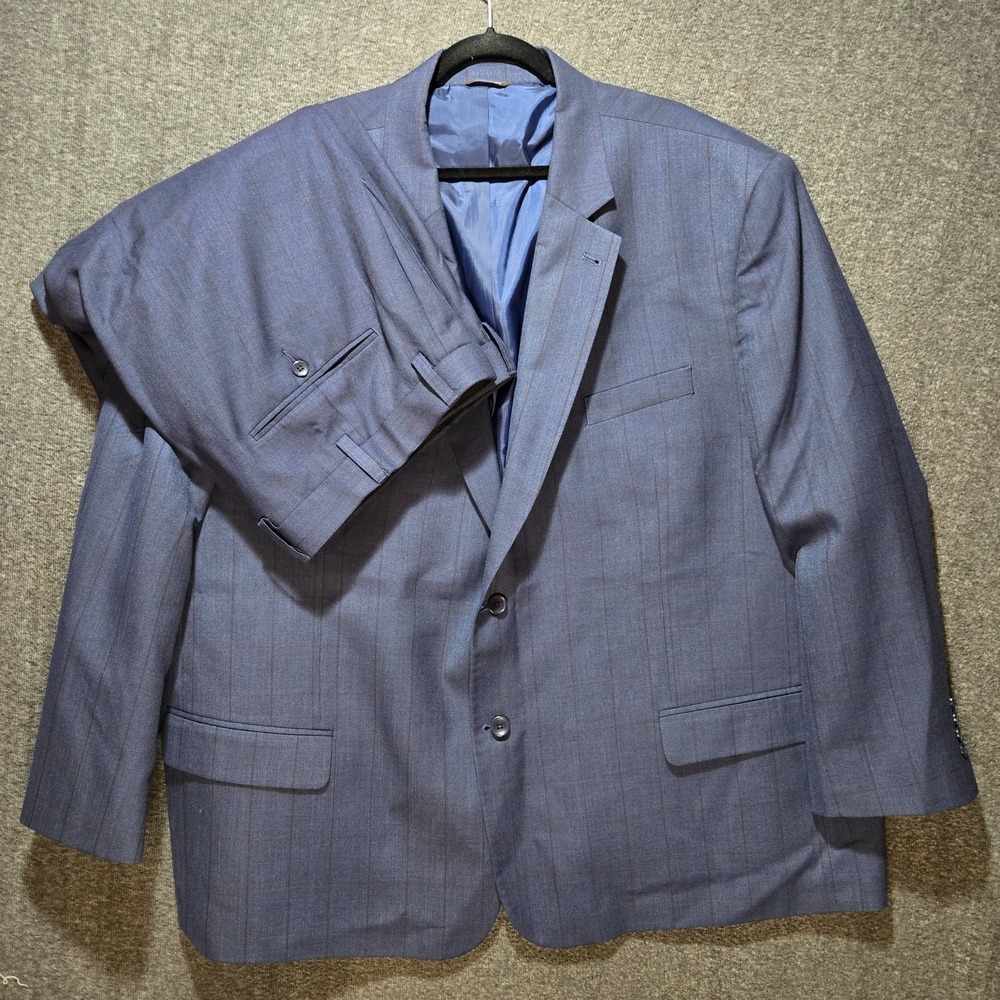 Oak Hill Suit Jacket & Pants Mens Perfect Fit 58R / 44x28 Blue Check Big & Tall